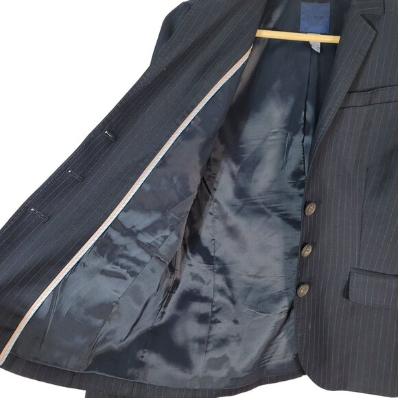 J. Crew Pinstripe Blazer Blue Size 4 Tall Notch 3-Button Single Super 120s Wool - Picture 5 of 10